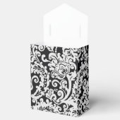 Modern Zwart Wit Elegant Bloemen Damast Bruiloft Bedankdoosjes (Geopend)