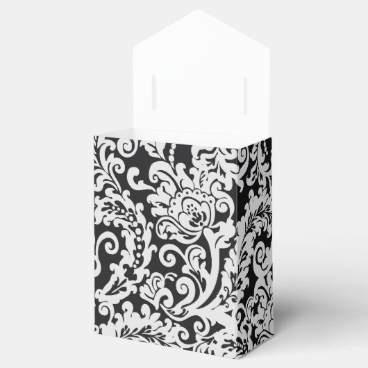 Modern Zwart Wit Elegant Bloemen Damast Bruiloft Bedankdoosjes (Geopend)