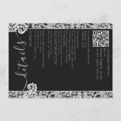 Modern Zwart & Wit Elegant Bloemen Damast Bruiloft Informatiekaartje (Voorkant)