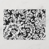 Modern Zwart & Wit Elegant Bloemen Damast Bruiloft Informatiekaartje (Achterkant)