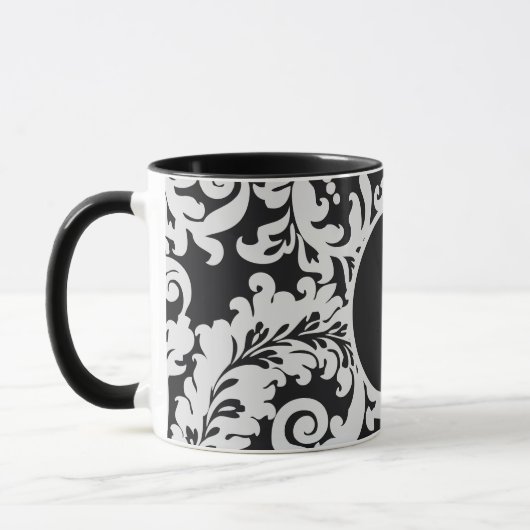 Modern Zwart & Wit Elegant Bloemen Damast Bruiloft Mok (Links)