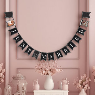 Modern Zwart & Wit Elegant Gewoon Getrouwd Vlaggetjes