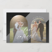 Modern zwart wit elegant script foto bruiloft bedankkaart (Voorkant)