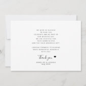 Modern zwart wit elegant script foto bruiloft bedankkaart (Achterkant)
