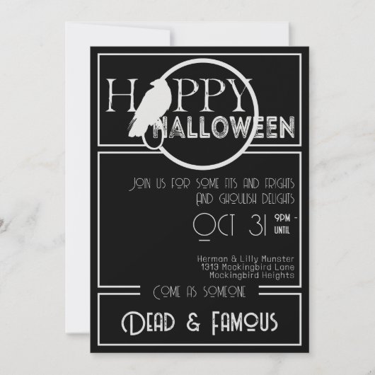 Modern Zwart Wit Elegant Volwassen Halloween Party Kaart (Voorkant)