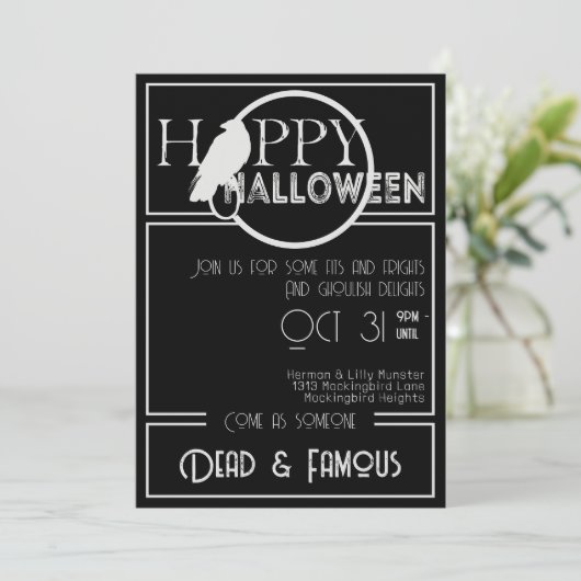 Modern Zwart Wit Elegant Volwassen Halloween Party Kaart (Staand voorkant)