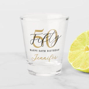 Modern zwart-wit elegante 50e verjaardag shot glas
