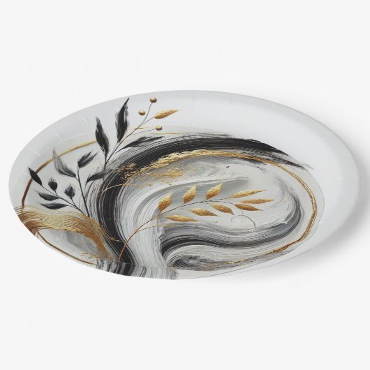 Modern Zwart Wit en Goud Botanisch Papieren Bordje (Gekanteld)