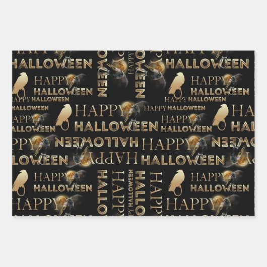 Modern Zwart Wit en Goud Chique Volwassen Hallowee Inpakpapier Vel (Voorkant 2)