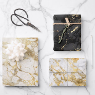 Modern zwart, wit en goud marmeren patroon inpakpapier vel