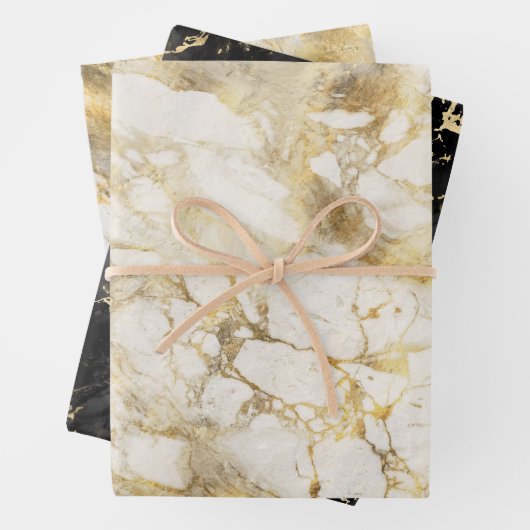 Modern zwart, wit en gouden marmer inpakpapier vel (In situ)