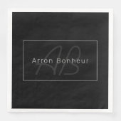 Modern zwart-wit en grijs | Naam kool en monogram Servet (Voorkant)