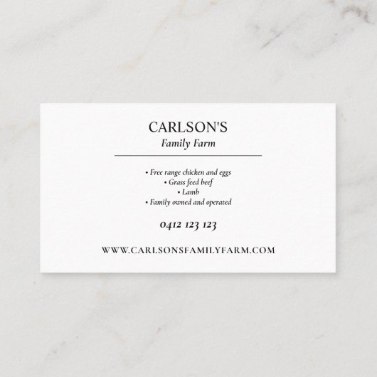 Modern zwart-wit familie Boerderij Visitekaartje (Achterkant)