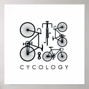 Modern zwart-wit fietspatroon poster