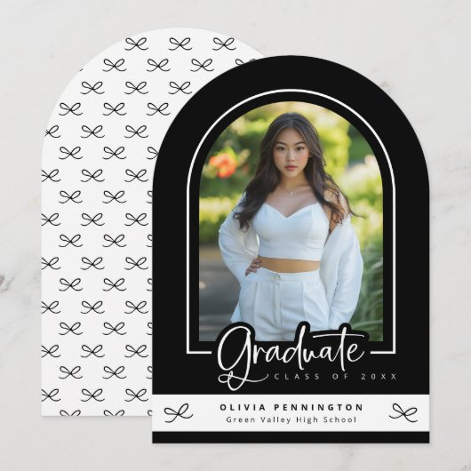 Modern Zwart Wit Foto Afstuderen Aankondiging (Voorkant / Achterkant)