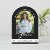 Modern Zwart Wit Foto Afstuderen Aankondiging (Staand voorkant)