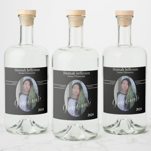 Modern zwart-wit foto Afstuderen Likeurfles Etiket (Flessen)