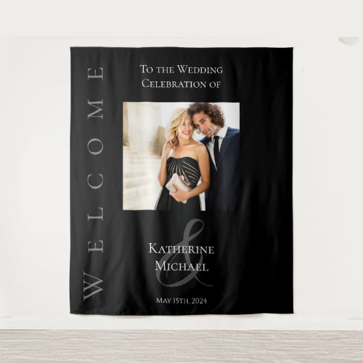 Modern zwart-wit-foto-bruiloft- wandkleed (Voorkant)