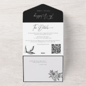 Modern zwart-wit foto kalligrafie script all in one uitnodiging (Buitenkant)