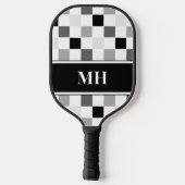 Modern zwart-wit geblokte Initialen Monogram Pickleball Paddle (Achterkant)