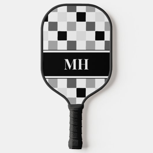 Modern zwart-wit geblokte Initialen Monogram Pickleball Paddle (Achterkant)