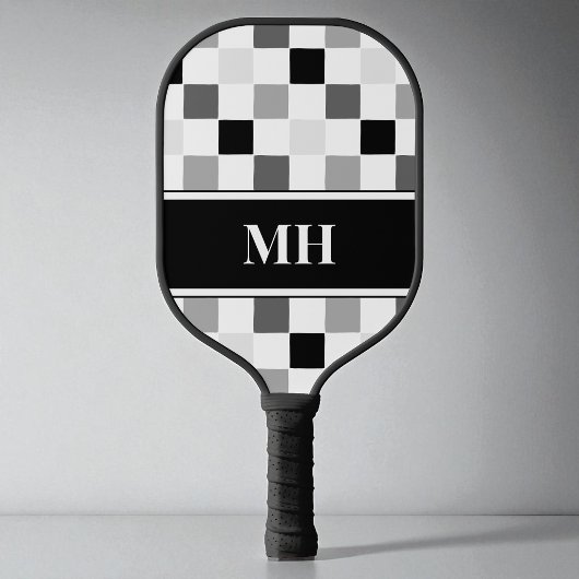 Modern zwart-wit geblokte Initialen Monogram Pickleball Paddle