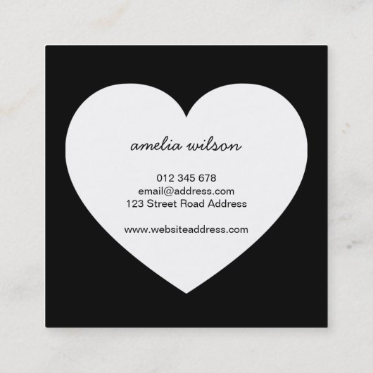 Modern zwart-wit gemaakt met liefdeshart vierkante visitekaartje (Achterkant)