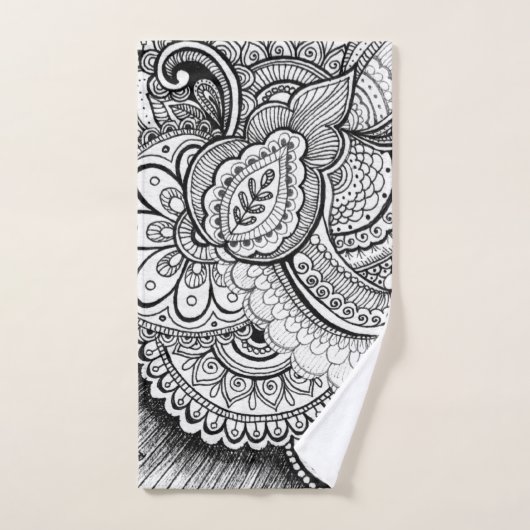 Modern zwart-wit geometric Floral Pattern Bad Handdoek (Handdoek)