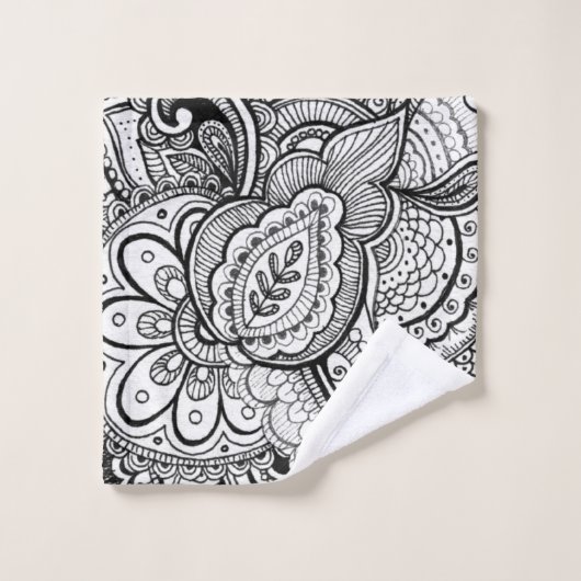 Modern zwart-wit geometric Floral Pattern Bad Handdoek (Wasdoekje)