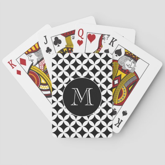Modern zwart-wit Geometric Pattern Monogram Pokerkaarten (Achterkant)