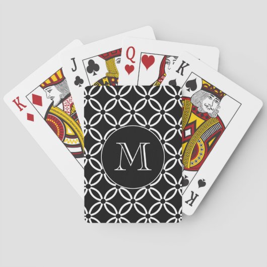 Modern zwart-wit Geometric Pattern Monogram Pokerkaarten (Achterkant)