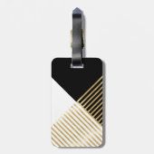Modern Zwart Wit Geometrisch Goud Strepen Bagagelabel (Achterkant verticaal)