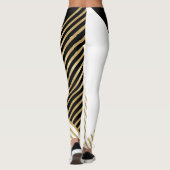 Modern Zwart Wit Geometrisch Goud Strepen Leggings (Achterkant)