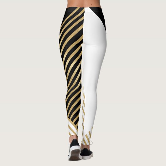 Modern Zwart Wit Geometrisch Goud Strepen Leggings (Achterkant)