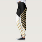 Modern Zwart Wit Geometrisch Goud Strepen Leggings (Links)