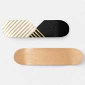Modern Zwart Wit Geometrisch Goud Strepen Skateboard (Horizontaal)