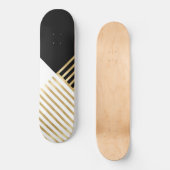 Modern Zwart Wit Geometrisch Goud Strepen Skateboard (Voorkant)