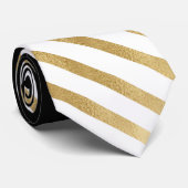 Modern Zwart Wit Geometrisch Goud Strepen Stropdas (Opgerold)