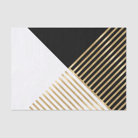 Modern Zwart Wit Geometrisch Goud Strepen Tissuepapier (Voorkant)