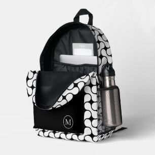 Modern zwart-wit geometrisch monogram bedrukte rugzak