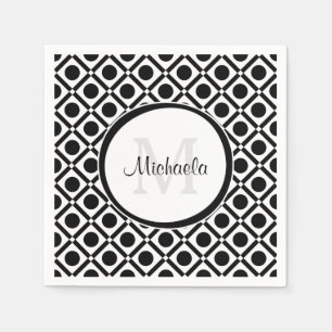 Modern zwart-wit geometrisch monogram en naam servetten