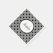Modern zwart-wit geometrisch monogram en naam servetten (Hoek)