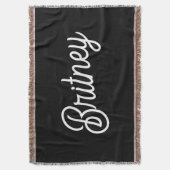 Modern zwart wit gepersonaliseerd monogram en naam deken (Voorkant Verticaal)