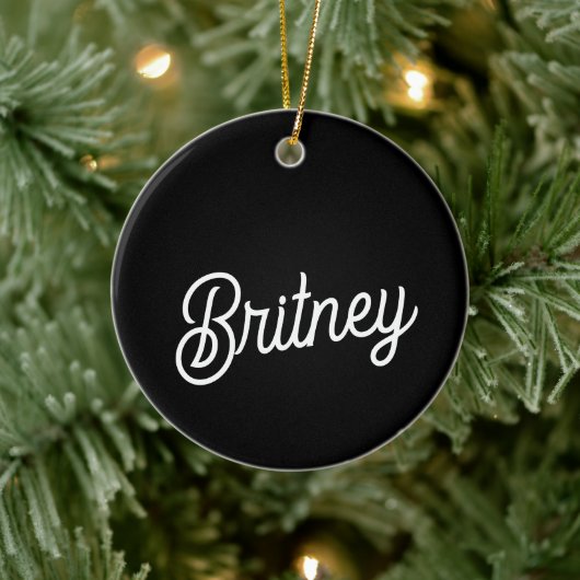 Modern zwart wit gepersonaliseerd monogram en naam keramisch ornament (Boom)