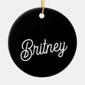 Modern zwart wit gepersonaliseerd monogram en naam keramisch ornament (Voorkant)