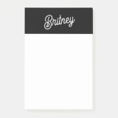 Modern zwart wit gepersonaliseerd monogram en naam post-it® notes (Voorkant)