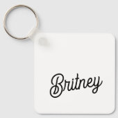 Modern zwart wit gepersonaliseerd monogram en naam sleutelhanger (Voorkant)