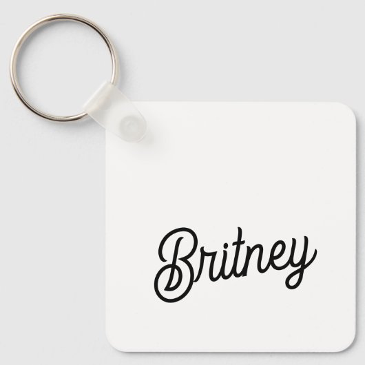 Modern zwart wit gepersonaliseerd monogram en naam sleutelhanger (Voorkant)