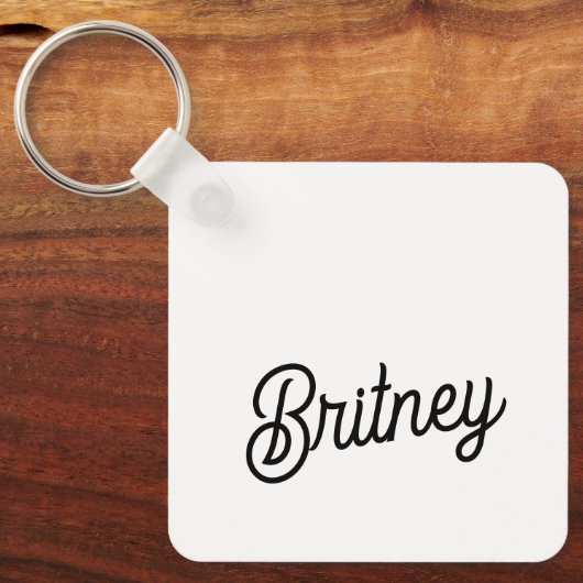 Modern zwart wit gepersonaliseerd monogram en naam sleutelhanger (Voorkant)