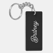 Modern zwart wit gepersonaliseerd monogram en naam sleutelhanger (Voorkant Links)